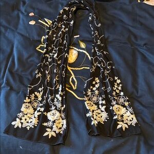 Free People Black and Gold Floral Scarf